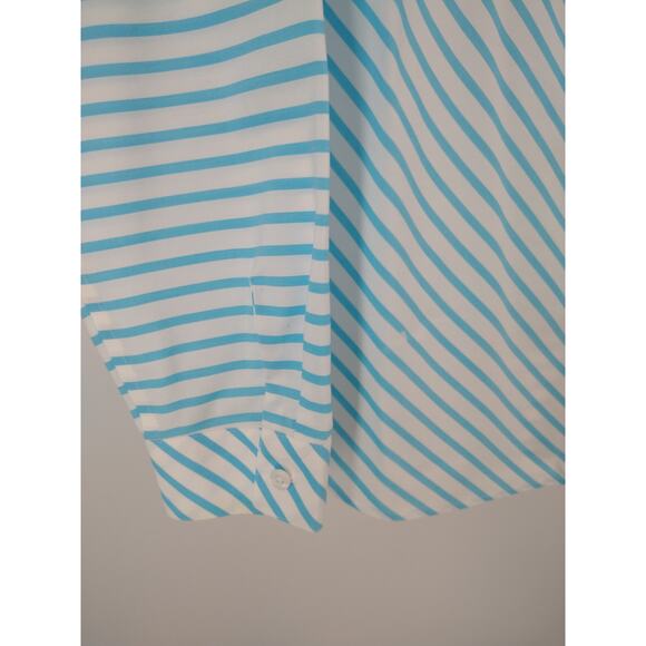 Chico's Shirt 1 M No Iron Box Striped Long Sleeve Button‎ Down Cotton Blue White - Picture 10 of 15